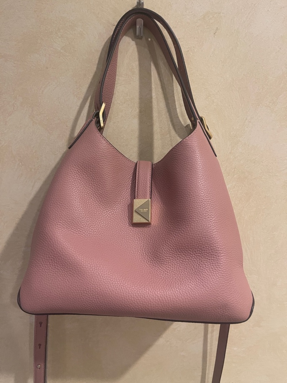 Kate Spade Deco Rose Pink Pebbled Leather Shoulder Hobo Bag